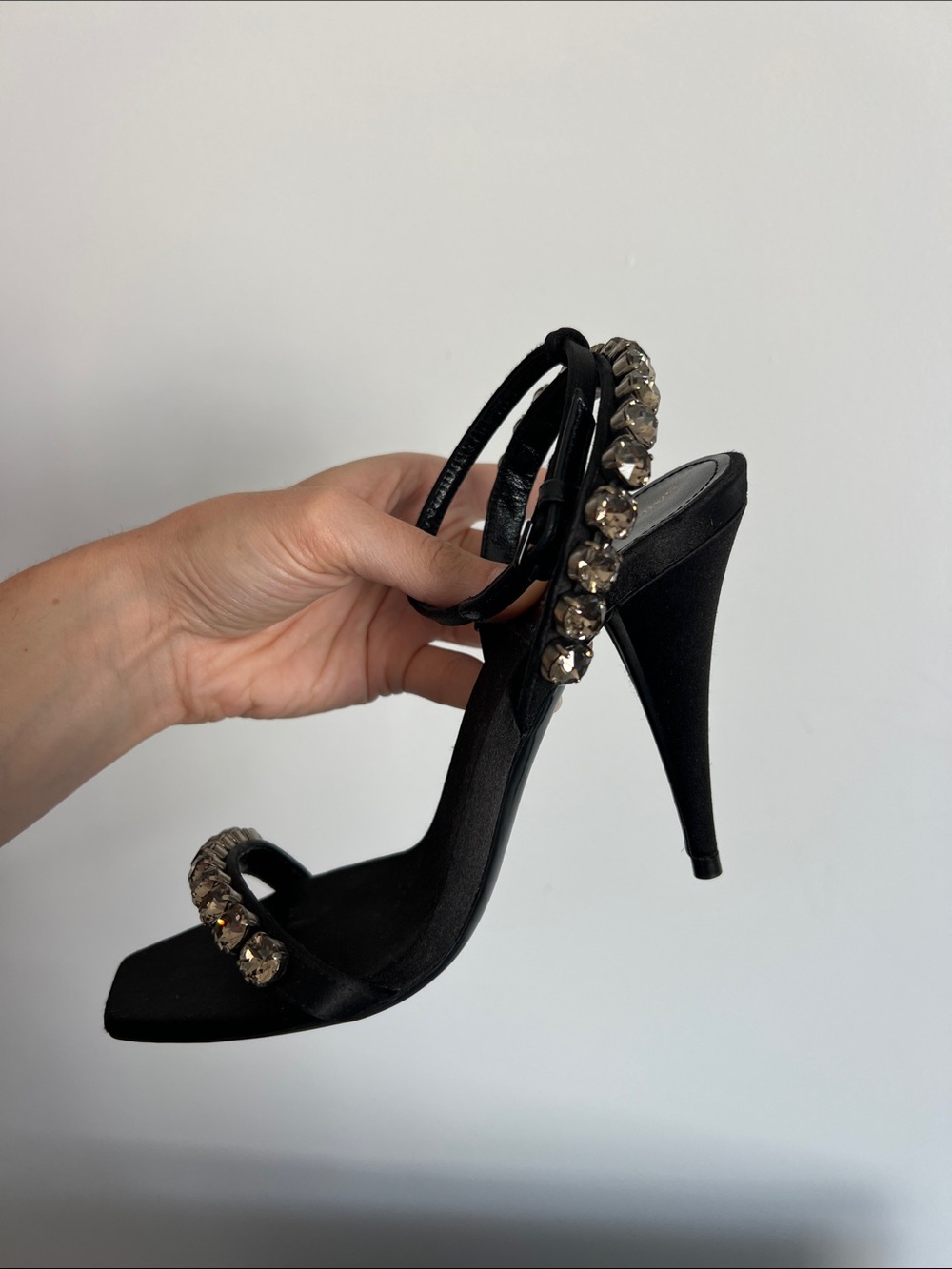 Saint Laurent Paris black and crystal embellished open toe sandals strappy heels - Picture 12 of 12
